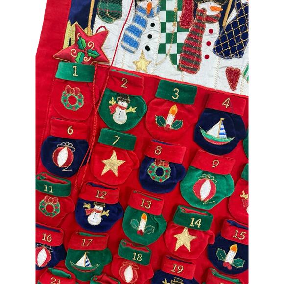 Christmas Count Down Wall Advent Hanging Calendar Snowmen Mittens Pockets Fabric - Picture 8 of 16